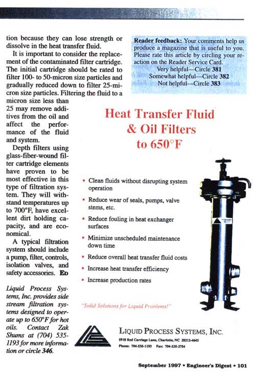 heat transfer fluid & oil filters